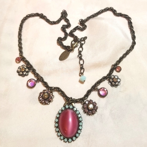 Vintage Jewelry - VTG Liz Palacios Cats Eye Crystals drippy Necklace